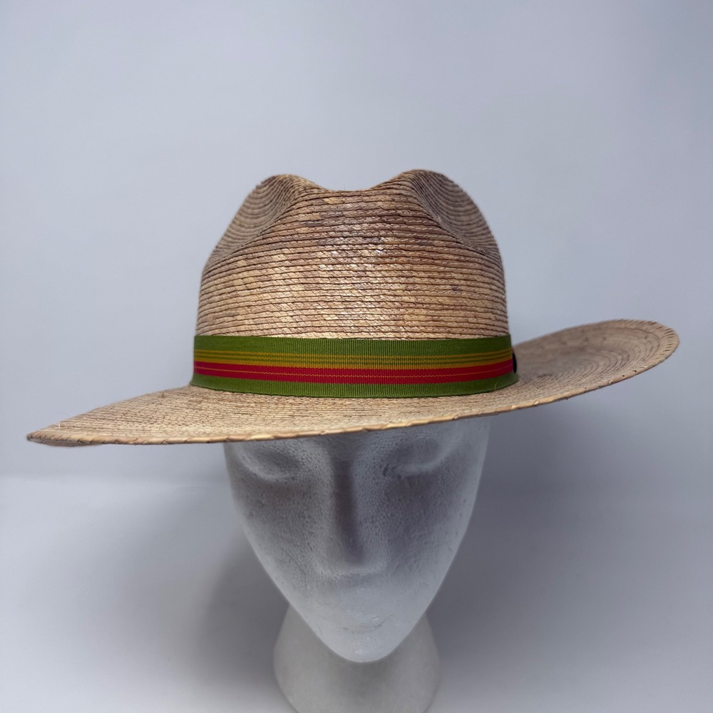 Tula Explorer Unisex Austin Texas Straw Sun Hat Wide Brim Green Red Striped M/L
